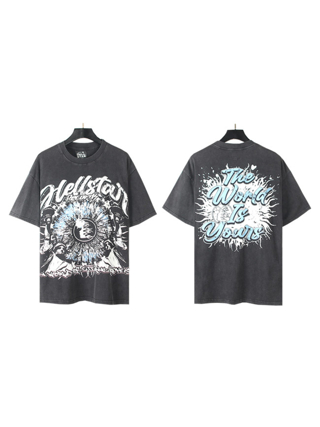 Burst Letter Eye Print Washed Version Tee