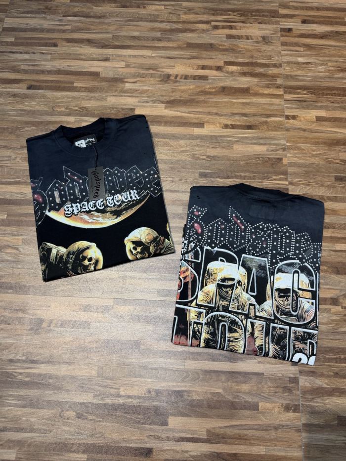 Moon astronaut skeleton hot-drilled vintage short-sleeved T-shirt 2 colors 29047365