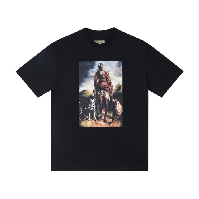 European-style vintage art portrait round neck drop shoulder laid-back casual shirt 2 colors 29062619