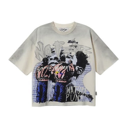 Street Art Rhinestone Print Washed Tee 28874567