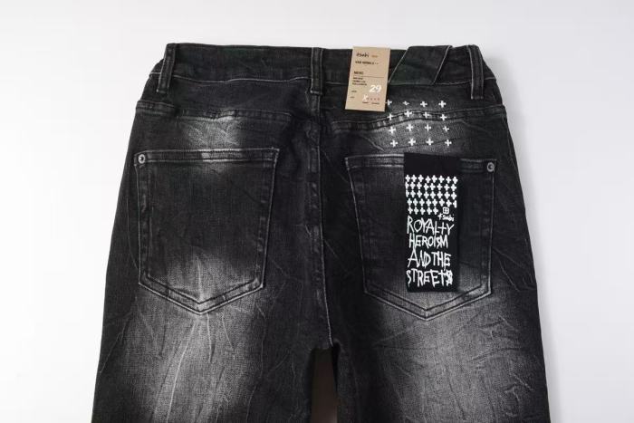 1:1 quality version Retro Cat Whisker Logo Faded Ripped Jeans 29080458