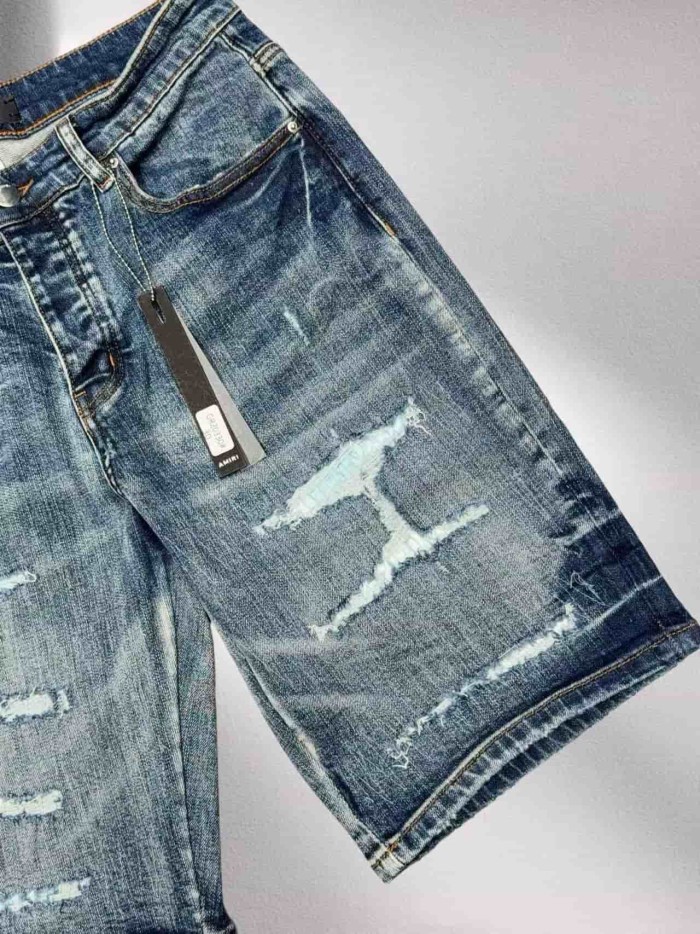 1:1 quality version Reflective Letter Patch Distressed Denim Shorts 29045796