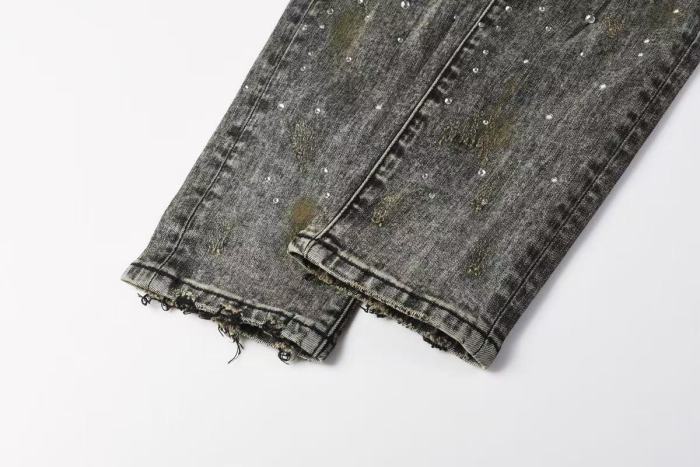 1:1 quality version Starry sky hot-fix gray and black washed ripped jeans 29032794