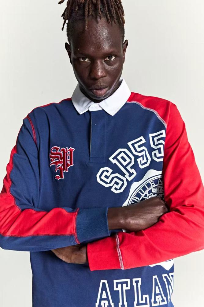 [Big & Tall for weights up to 220 lbs]1:1 quality version Blue and Red Patchwork Polo Long Sleeve T-Shirt 28576443
