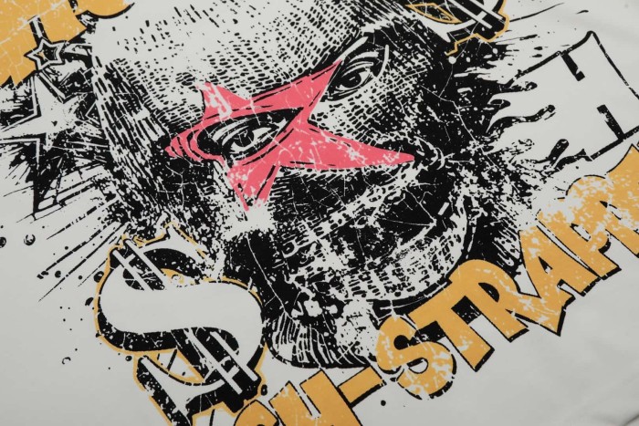 Star-eyed Money-worshipping Mask Figure Print Washed Tee 29092394