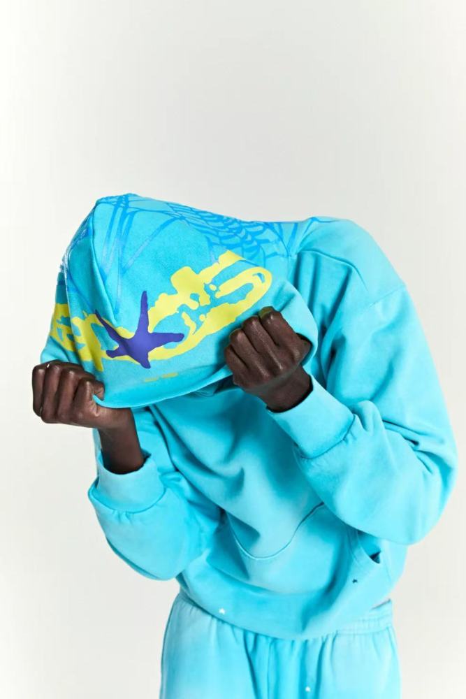 1:1 quality version 28303713 Hood Spiderweb Print Washed Version Hoodie & Pants Set 2 colors