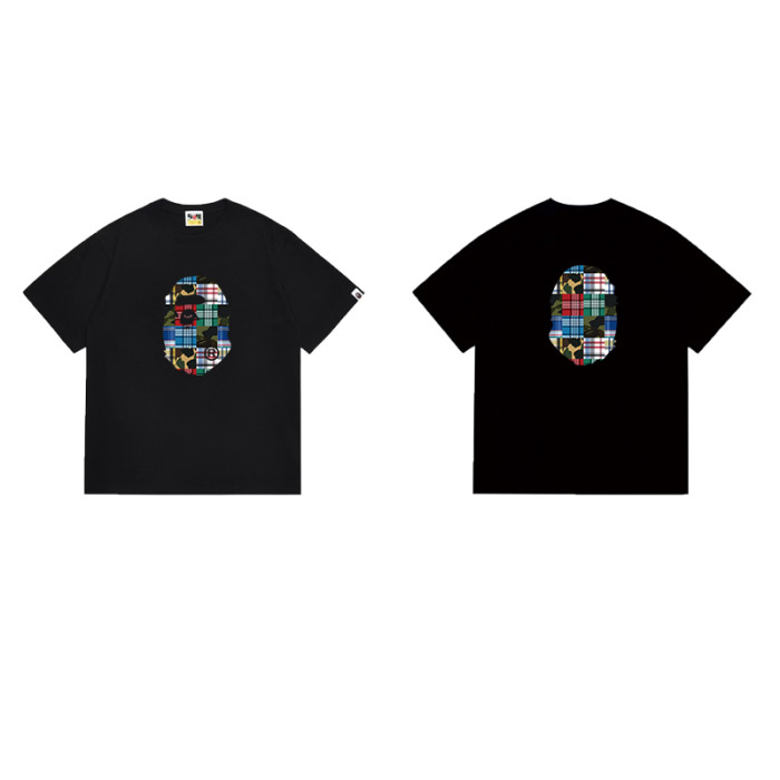 Ape Head Multi-Color Plaid Patchwork Graphic T-shirt 2 colors 29060430