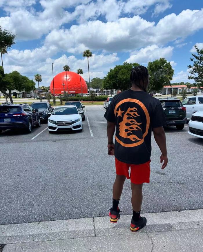 [Big & Tall for weights up to 260 lbs]1:1 quality version Front and back full orange washed black tee with NFC tag