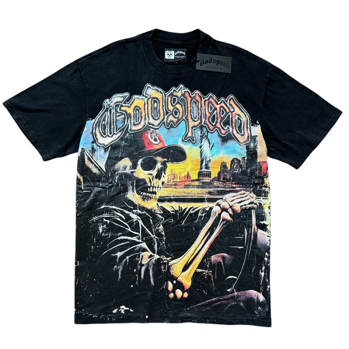 28195283 Skull Driving Landscape Print Washed Version Tee 2 colors