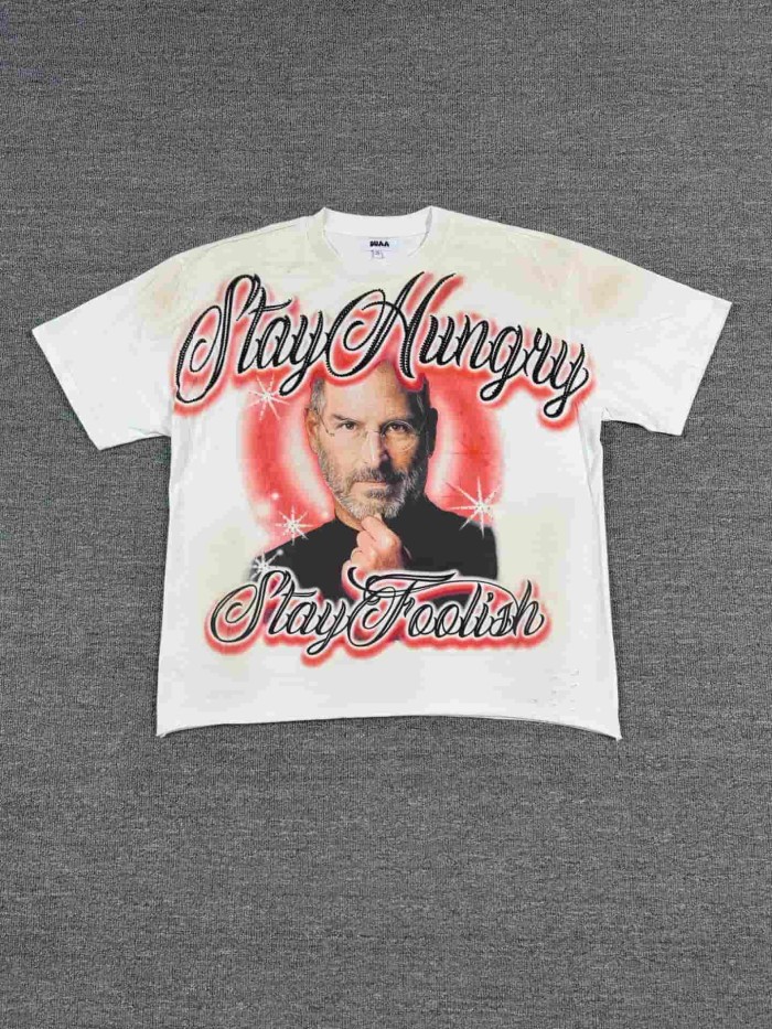 Steve Jobs Quote Rhinestone Print Washed Tee 29053845