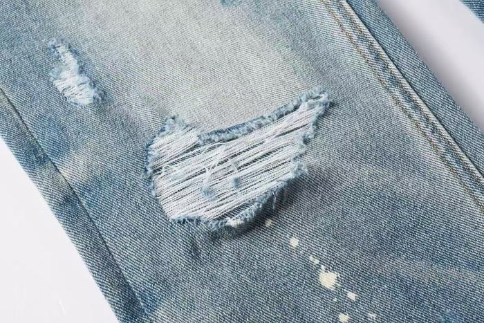 1:1 quality version Retro Blue Ink Splash Washed Ripped Jeans 29080457