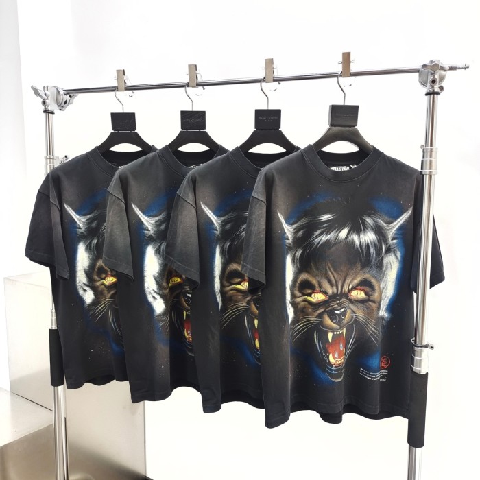 [Big & Tall for weights up to 260 lbs]1:1 quality version Wolf Head Full Moon Letter Print Washed Version tee with NFC tag