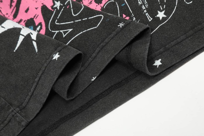 Pink & Blue Contrast Flame Print Washed Tee 29090172