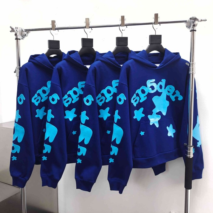 [Big & Tall for weights up to 220 lbs]1:1 quality version Sky Blue Star Dark Blue Print Hoodie & Pants Set 29033215
