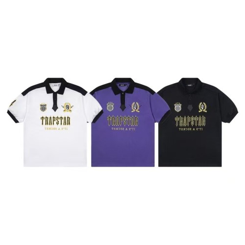 Loose Color Block Letter Embroidered Trendy Casual Lapel Polo Shirt 4 colors 29069413
