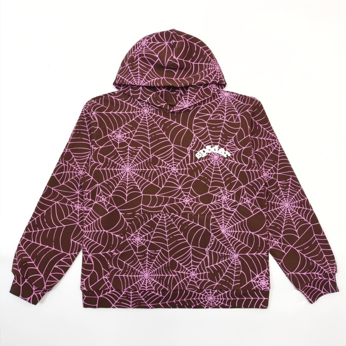1:1 quality version All over print pink spiderweb print Hoodie & Pants Set