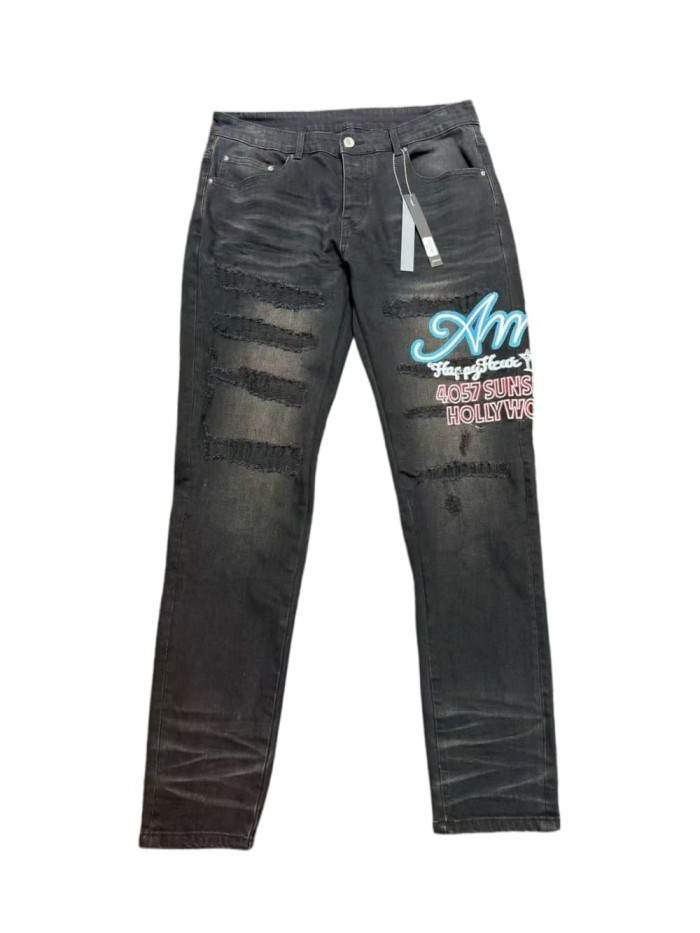 1:1 quality version Hollywood Blue Pink Script Letter Jeans 29052630