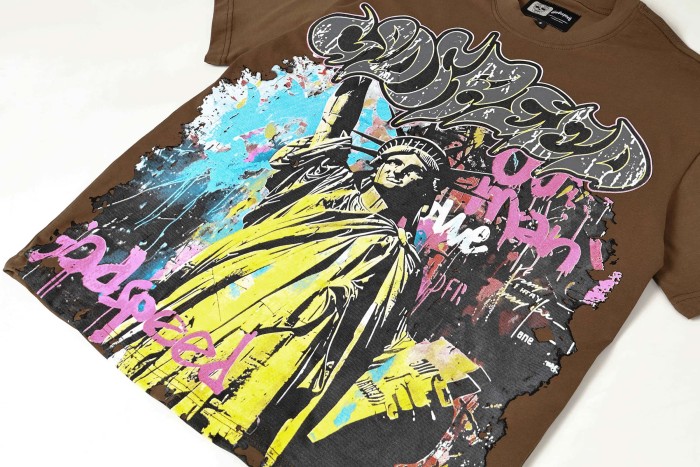 Statue of Liberty Graffiti Letter Print Washed Version Tee 3 colors 28747560