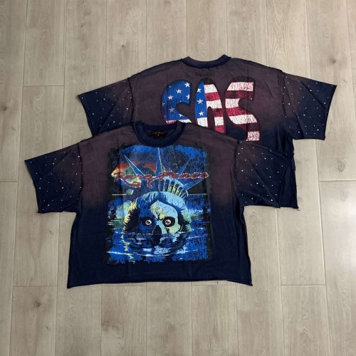 Lake Water Skeleton Statue Of Liberty Rhinestone Print Washed Tee 29069149
