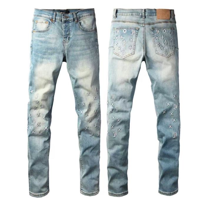 1:1 quality version Four-Pointed Star P Letter Yarn Embroidered Jeans 28963942