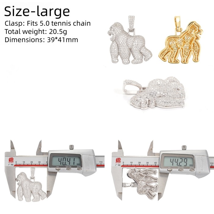 Sterling Silver Gorilla Pendant with Moissanite Stone 2 colors 28777545