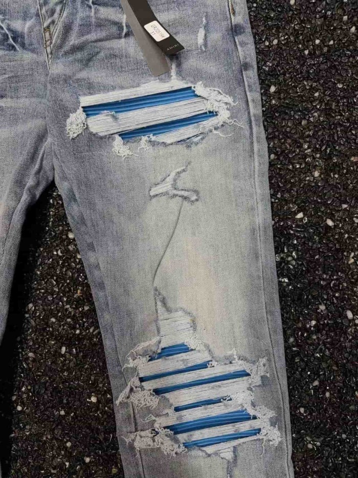 1:1 quality version Blue 3D Paw Embroidery Ripped Jeans 29080647