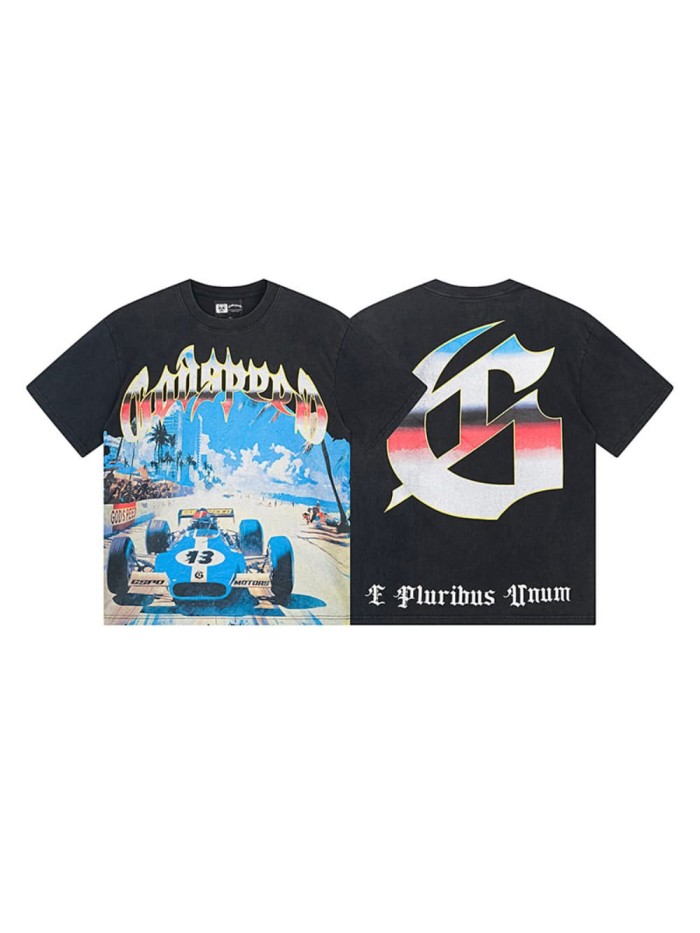 Miami F1 Racing Black Distressed Double-Sided Printed Short-Sleeve T-Shirt 29044751