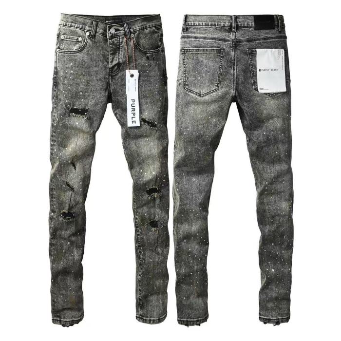 1:1 quality version Starry sky hot-fix gray and black washed ripped jeans 29032794