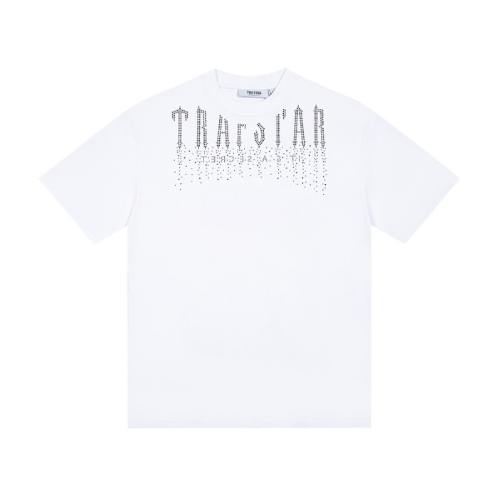 American Street Style Letter Rhinestone Rivet Beaded Short Sleeve T-shirt 2 colors 29077454