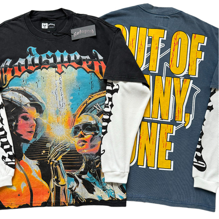 Robot Printed Washed Version Long Sleeve T-Shirt 3 colors 28452119