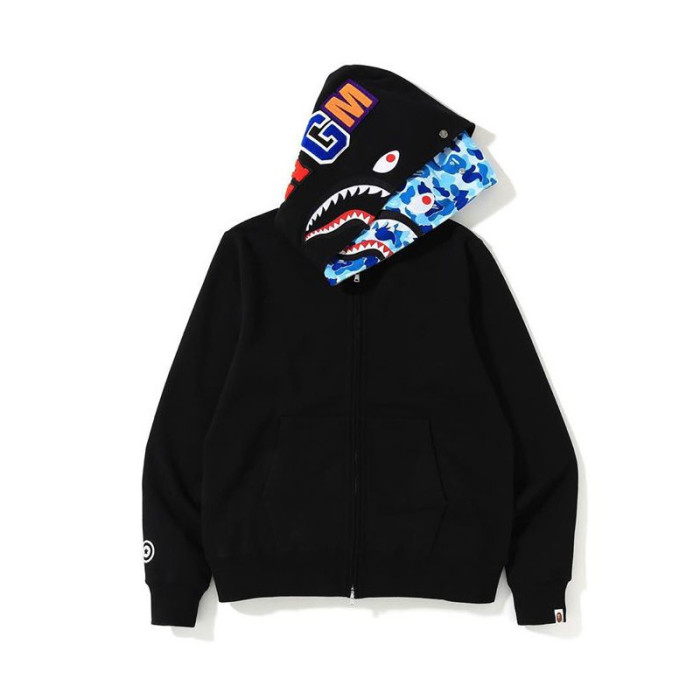 Two-Tone Camouflage Double-Hooded Fleece-Lined Shark Hoodie 3 colors 28602582