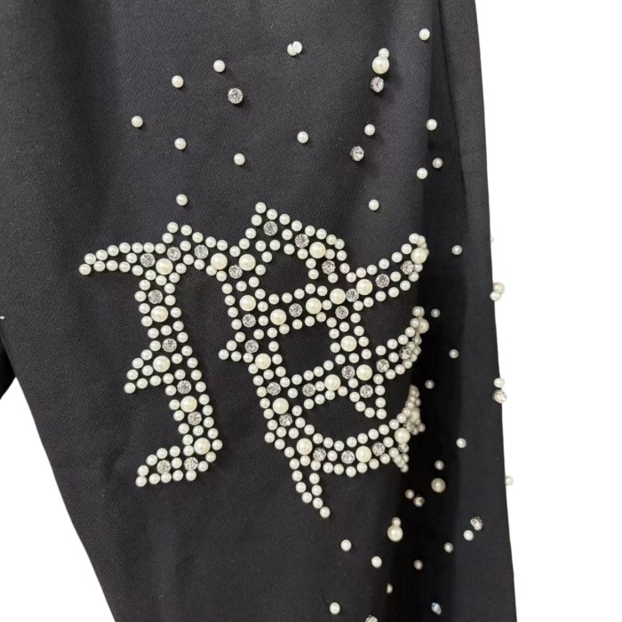 Rhinestone Gothic Letter Print Sweatpants Black Drawstring Streetwear Pants 28978896