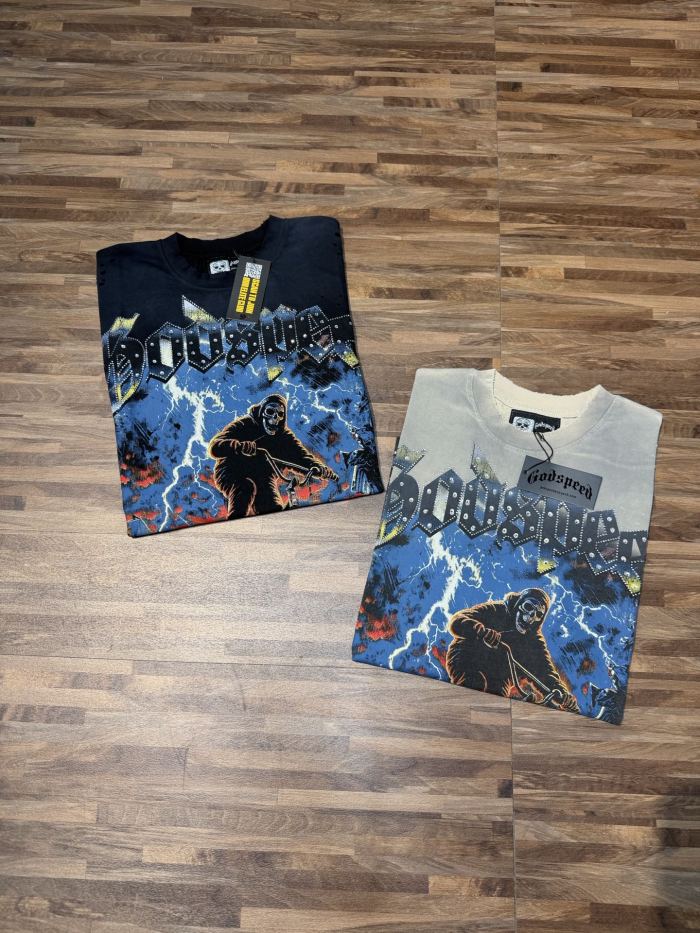Reaper BMX  hot-fix rhinestone gradient vintage short-sleeved T-shirt 2 colors 29047399
