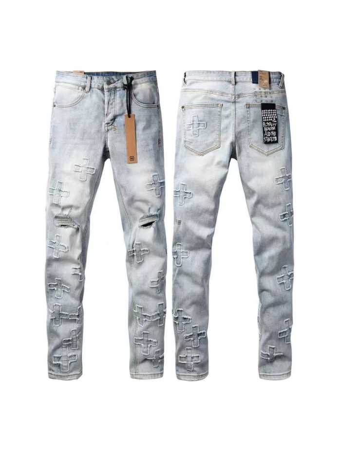 1:1 quality version Cross Bandage Embroidery Ripped Jeans 29080461