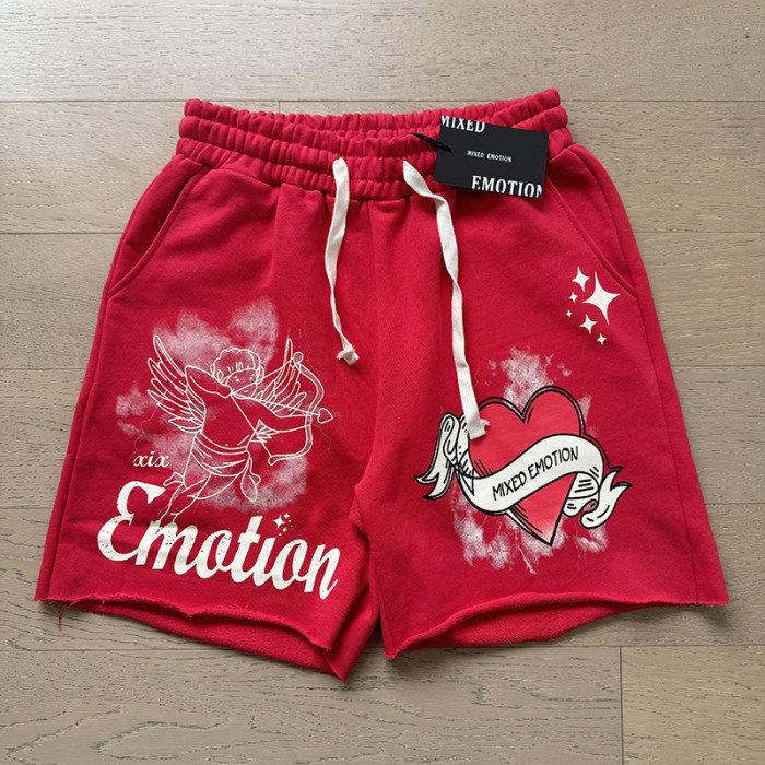 Printed drawstring loose red five-inch waist pants casual shorts 29069025