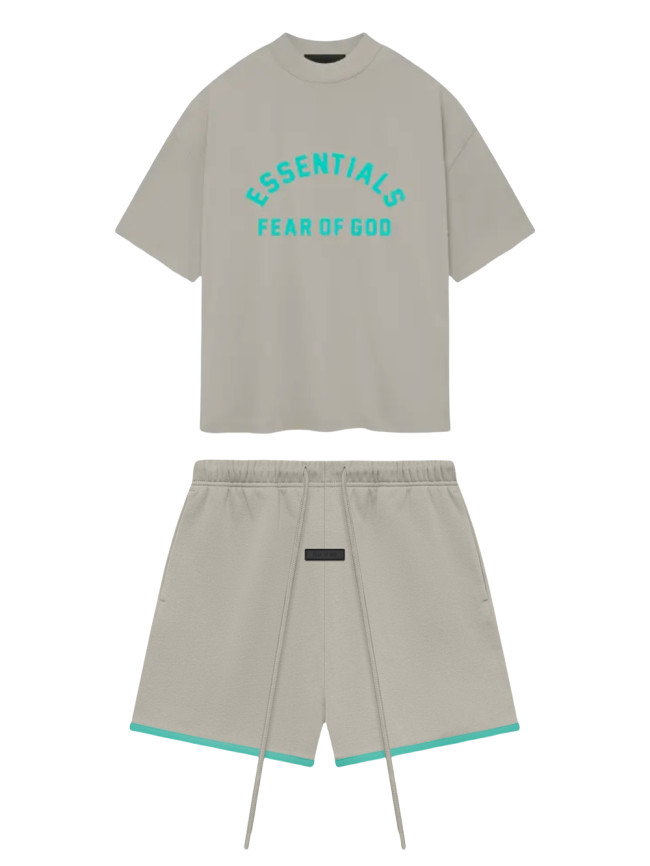 [Big & Tall for weights up to 220 lbs]1:1 quality version Silicone Arc Letter Tee & Rubber Label Patchwork Colorblock Shorts Set
