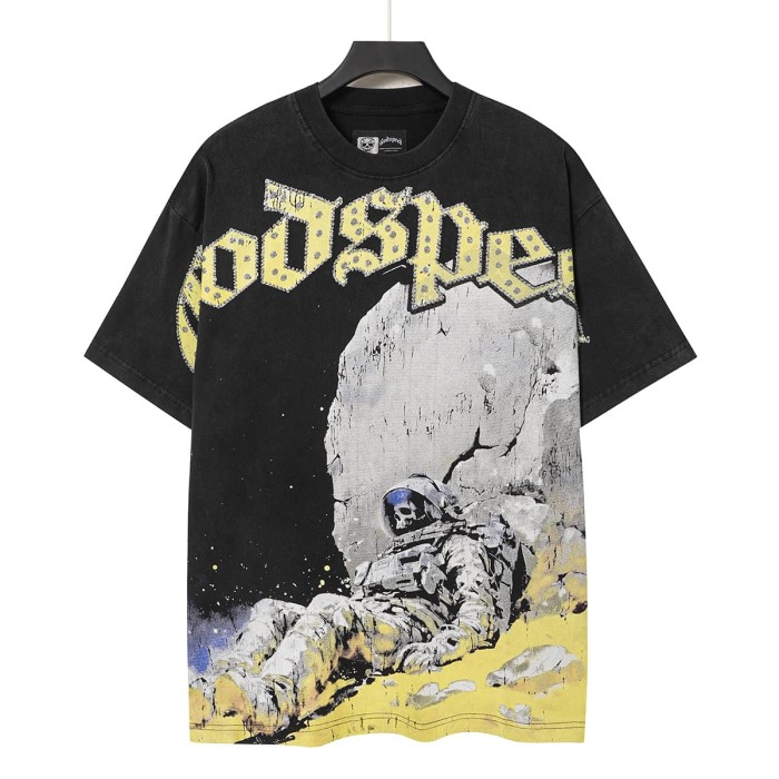 Fallen Skull Astronaut Rhinestone Print Washed Tee 2 colors 29106666