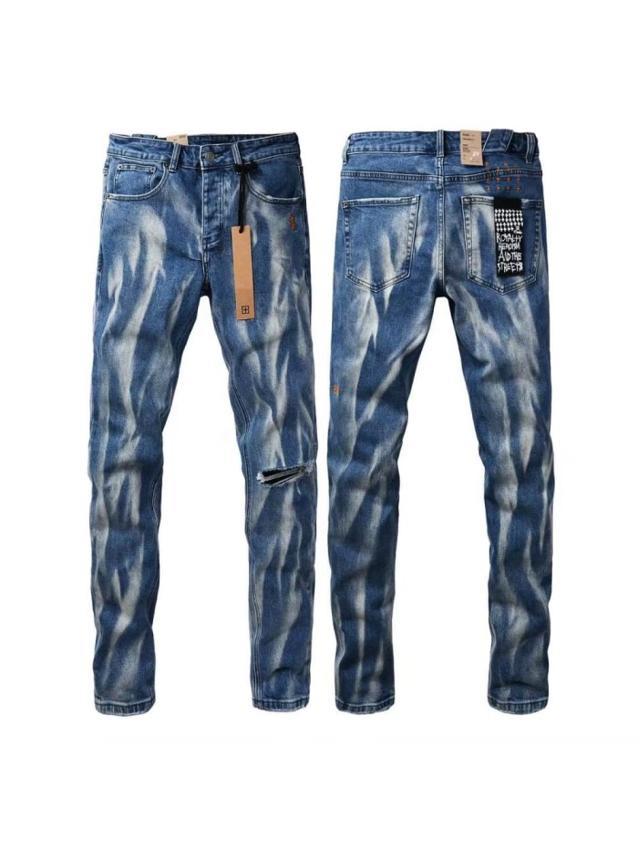 1:1 quality version Blue Flame Water Wave Ripped Jeans 29080460
