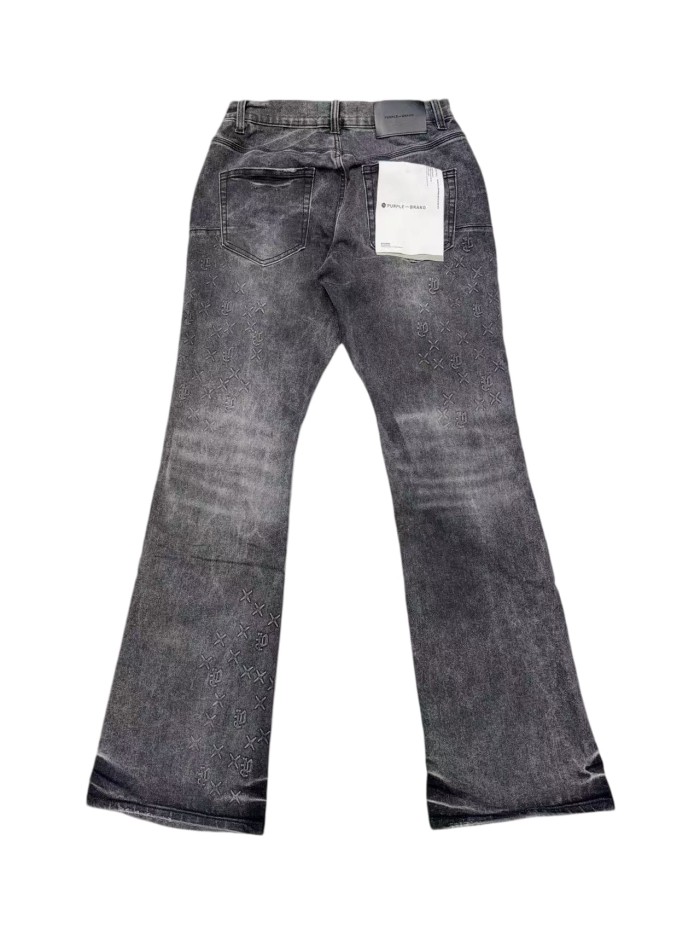 1:1 quality version Ash Gray Cross Pattern Embroidered Slightly Flared Jeans 28972587