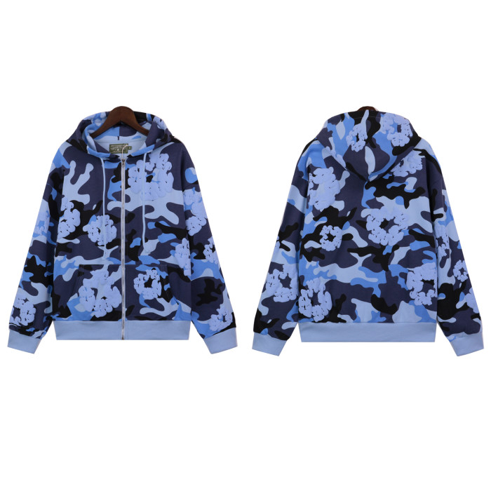 Zipper Style Camouflage Cotton Wreath Hoodie & Pants set 5 colors