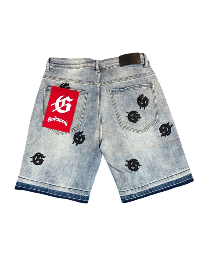Embroidered Letter Beaded Denim Shorts 3 colors 28117995