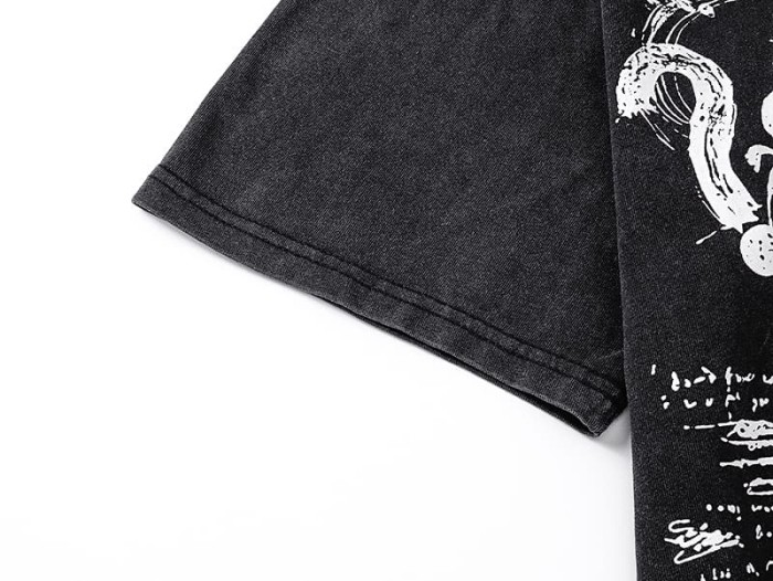 Black And White Graffiti Four Angels Print Washed Tee 29105636