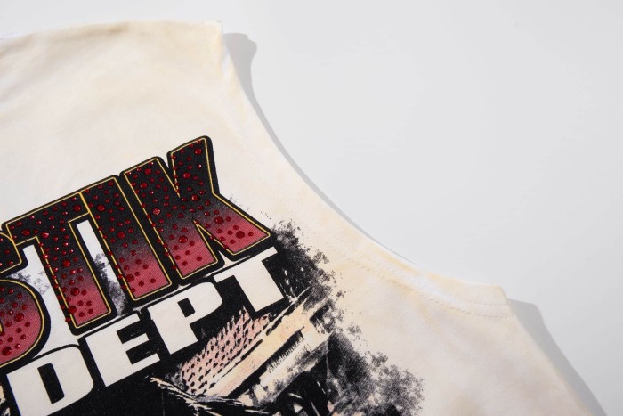 Rottweiler Rugby Rhinestone Print Washed Sleeveless Tee 29065104