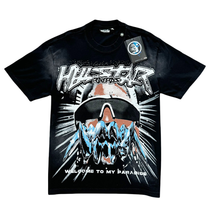 Ice Teeth Character Print Blue White Gradient Logo Tee