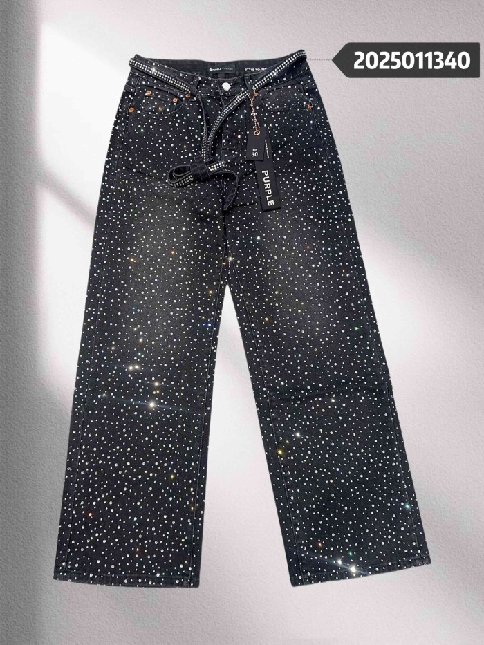 1:1 quality version Full Star Rhinestone Wide Leg Flare Jeans 2 colors