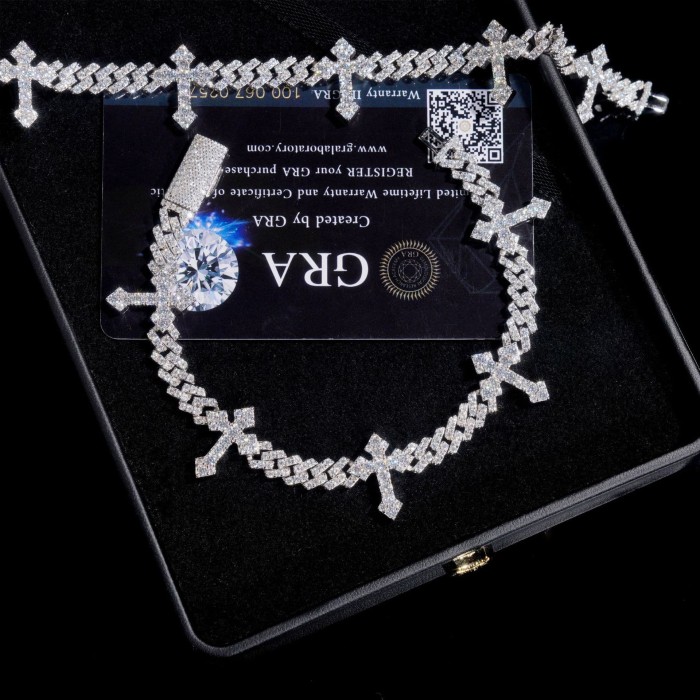 Silver Moissanite Cuban Cross Bracelet 28782918