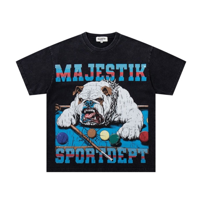 Billiards Aesthetic Bulldog Rhinestone Print Washed Tee 2 colors 29060725