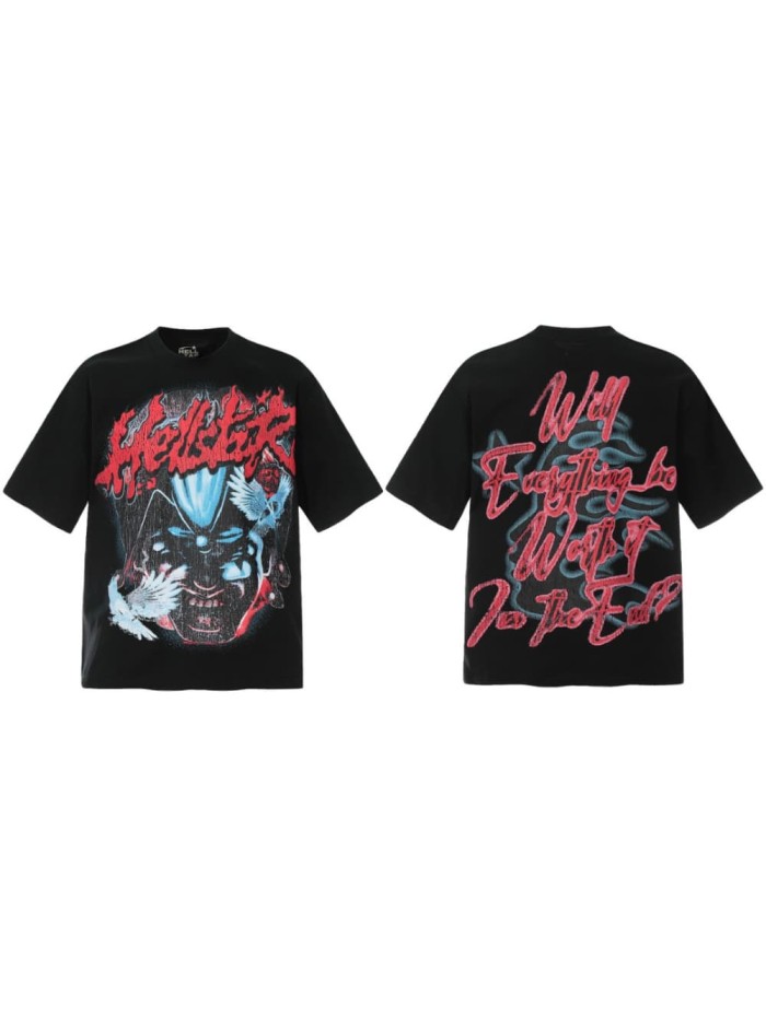 Blue Flame Demon Bird Print Washed Tee 29090186