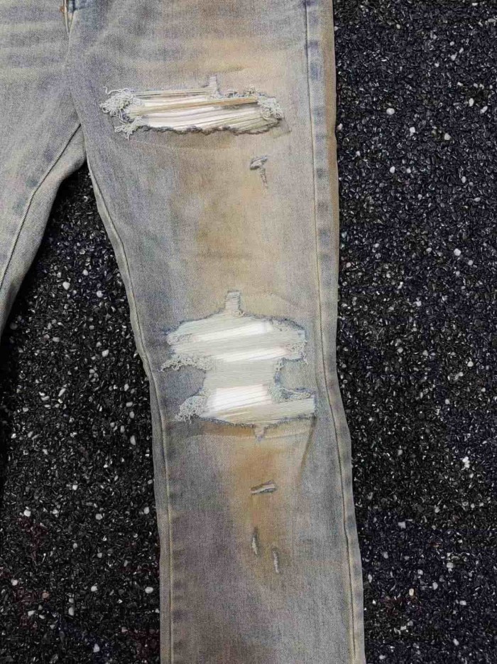 1:1 quality version Beaded Hem Mud Dyed Flared Ripped Jeans 29080655