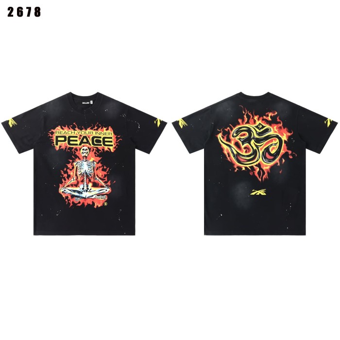 Flame Skeleton Meditation Print Washed Tee 2 colors 29087552